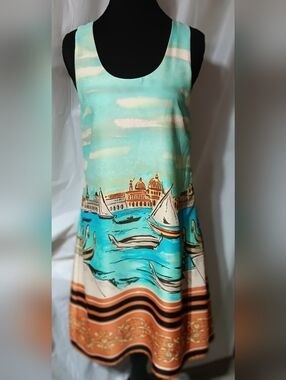 Musette Summer Shift Dress Size 4 Teal/Blue Sleeveless